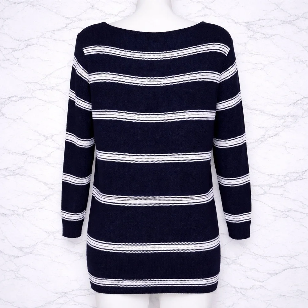 G.H. Bass Navy Blue White Stripe Cotton Sweater Nautical Women’s Large